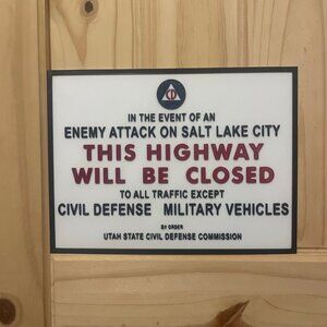 Salt Lake City Utah State Civil Defense Enemy Attack Highway Sign